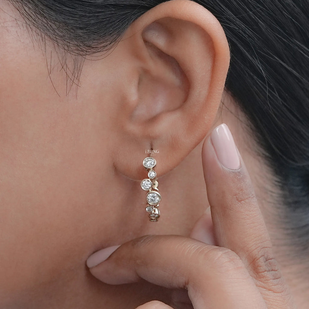 Round Lab Diamond Bezel Set Hoop Earrings