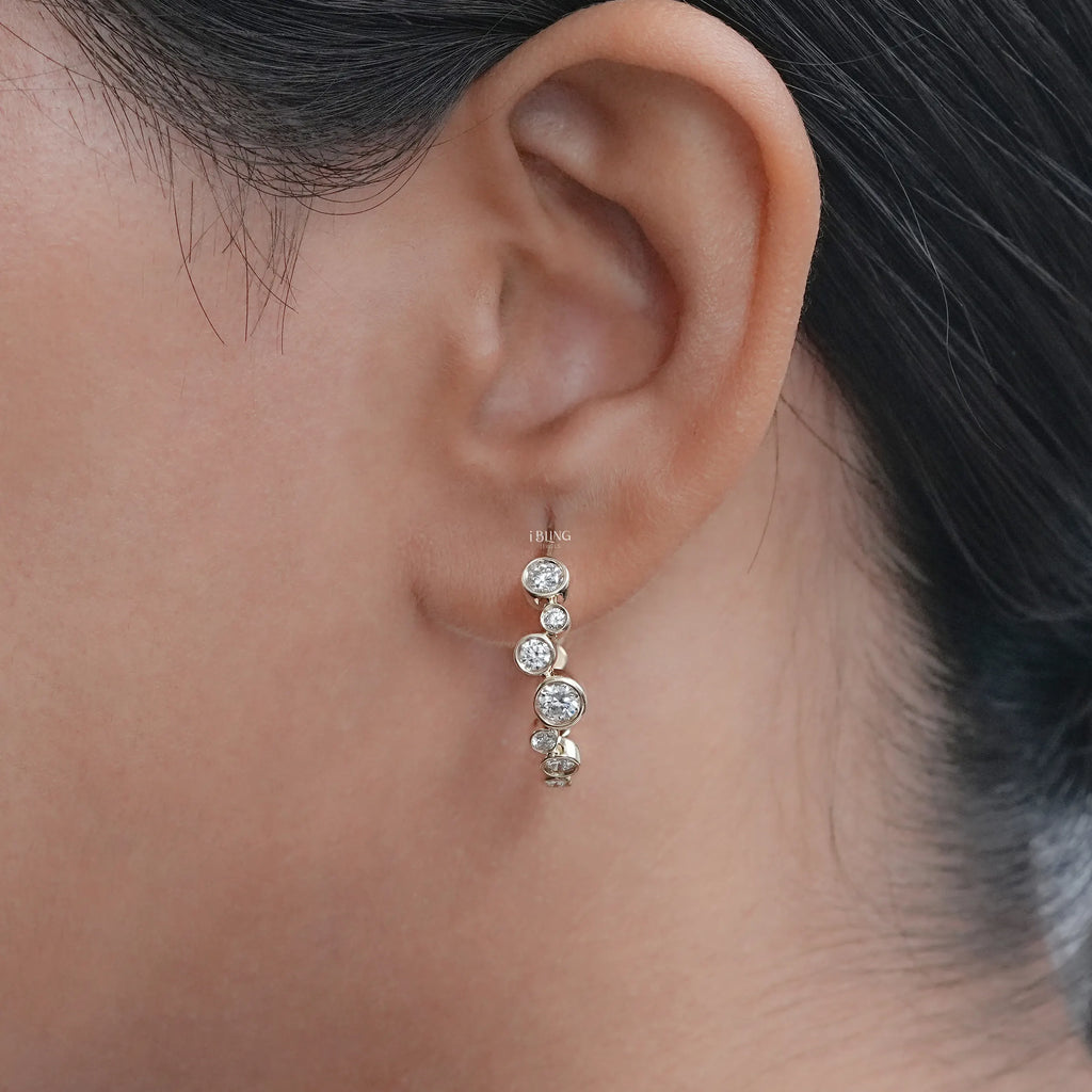 Round Lab Diamond Bezel Set Hoop Earrings