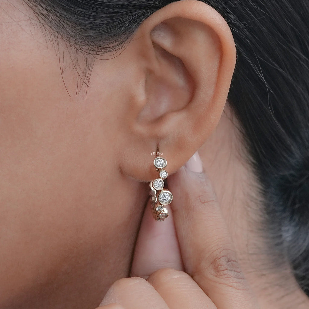 Round Lab Diamond Bezel Set Hoop Earrings