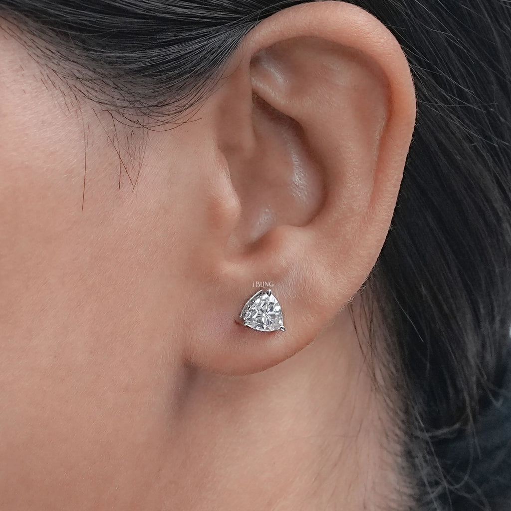 Trillion Lab Diamond Hidden Halo Stud Earrings