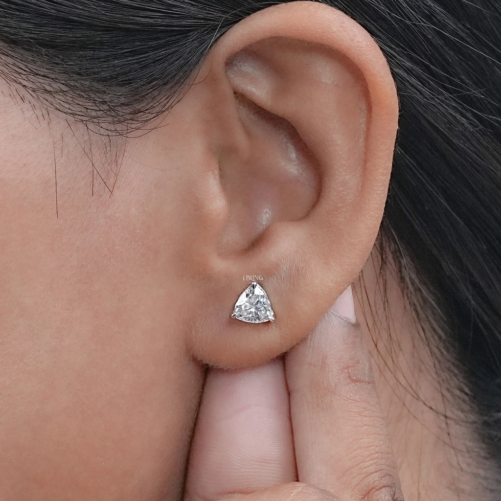 Trillion Lab Diamond Hidden Halo Stud Earrings