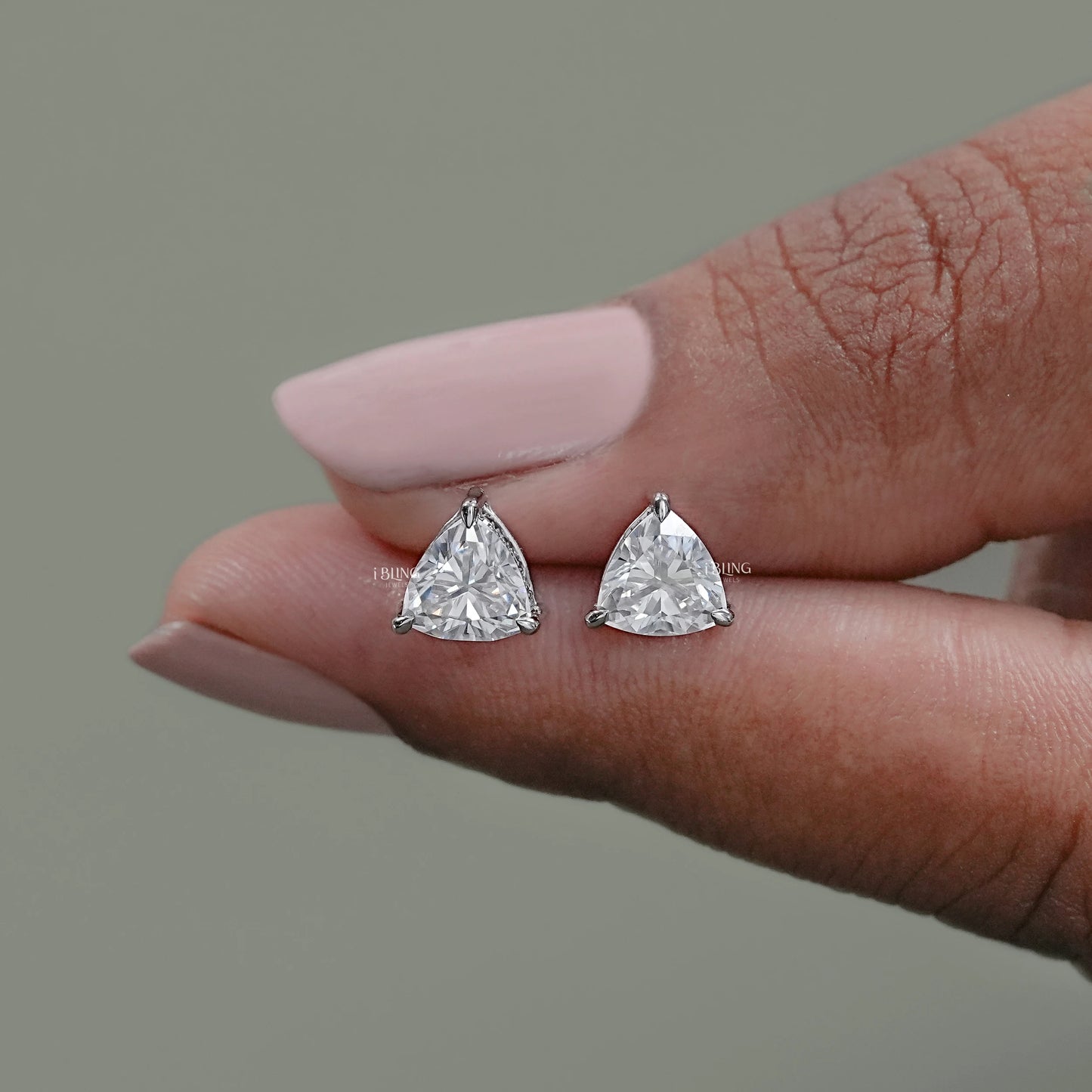 Trillion Lab Diamond Hidden Halo Stud Earrings Solitaire Stud