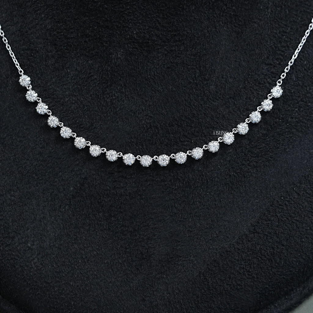 Old European Round Diamond Half Tennis Necklace