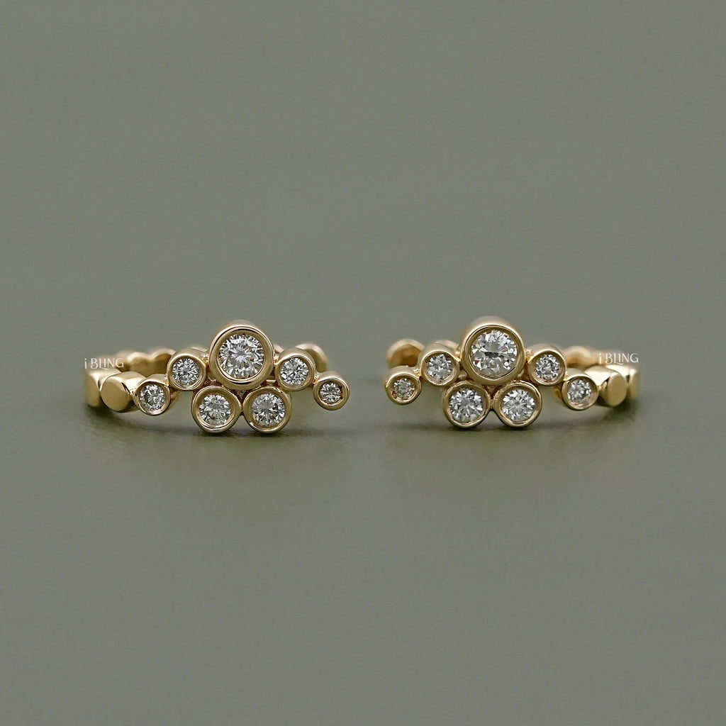 Round Cut Bezel Set Hinged Hoop Earrings