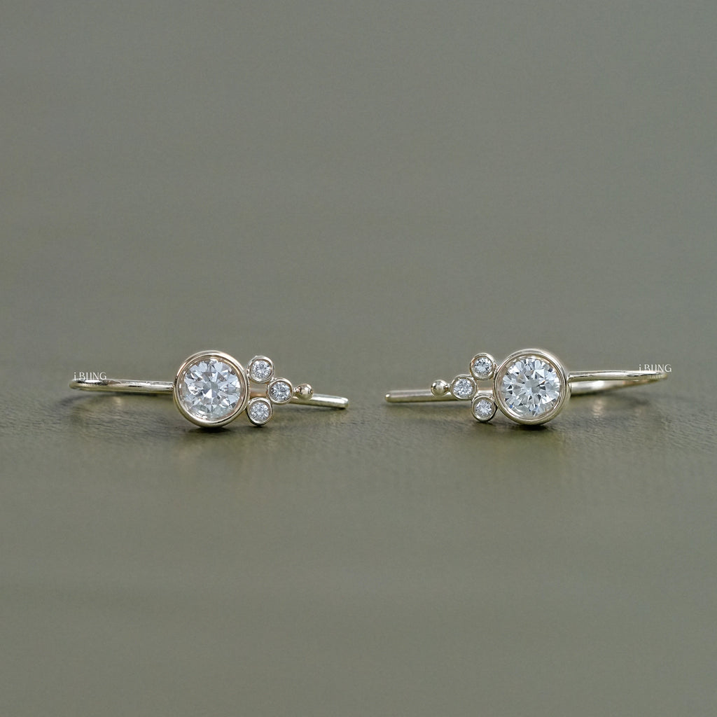 Round Diamond Bezel Set Wire Earrings