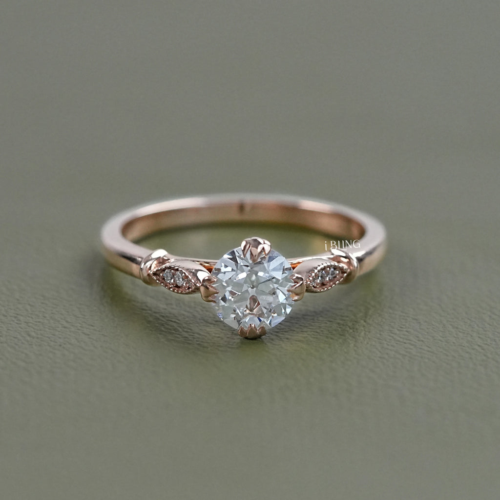 Old European Round Diamond Solitaire Accent Ring