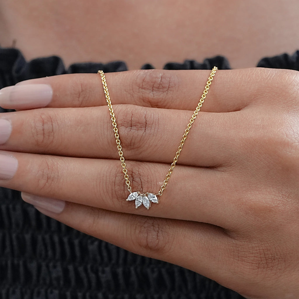 Marquise Cut Diamond Flower Petal Bridesmaid Necklace