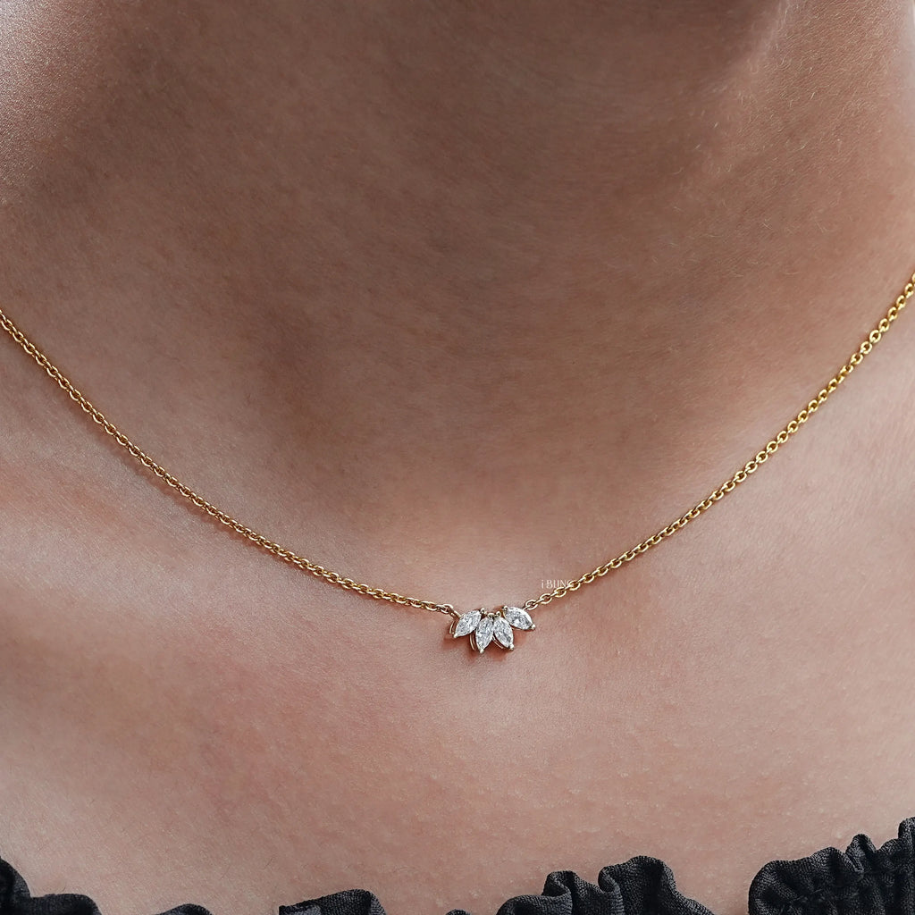 Marquise Cut Diamond Flower Petal Bridesmaid Necklace