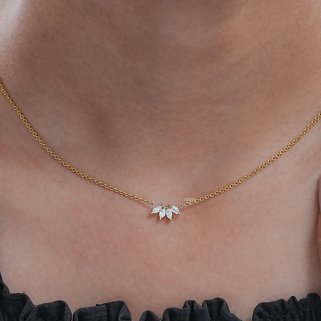 Marquise Cut Diamond Flower Petal Bridesmaid Necklace