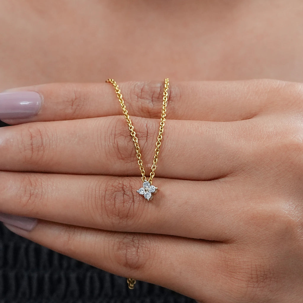 Round Cut Lab Grown Diamond Dainty Flower Pendant