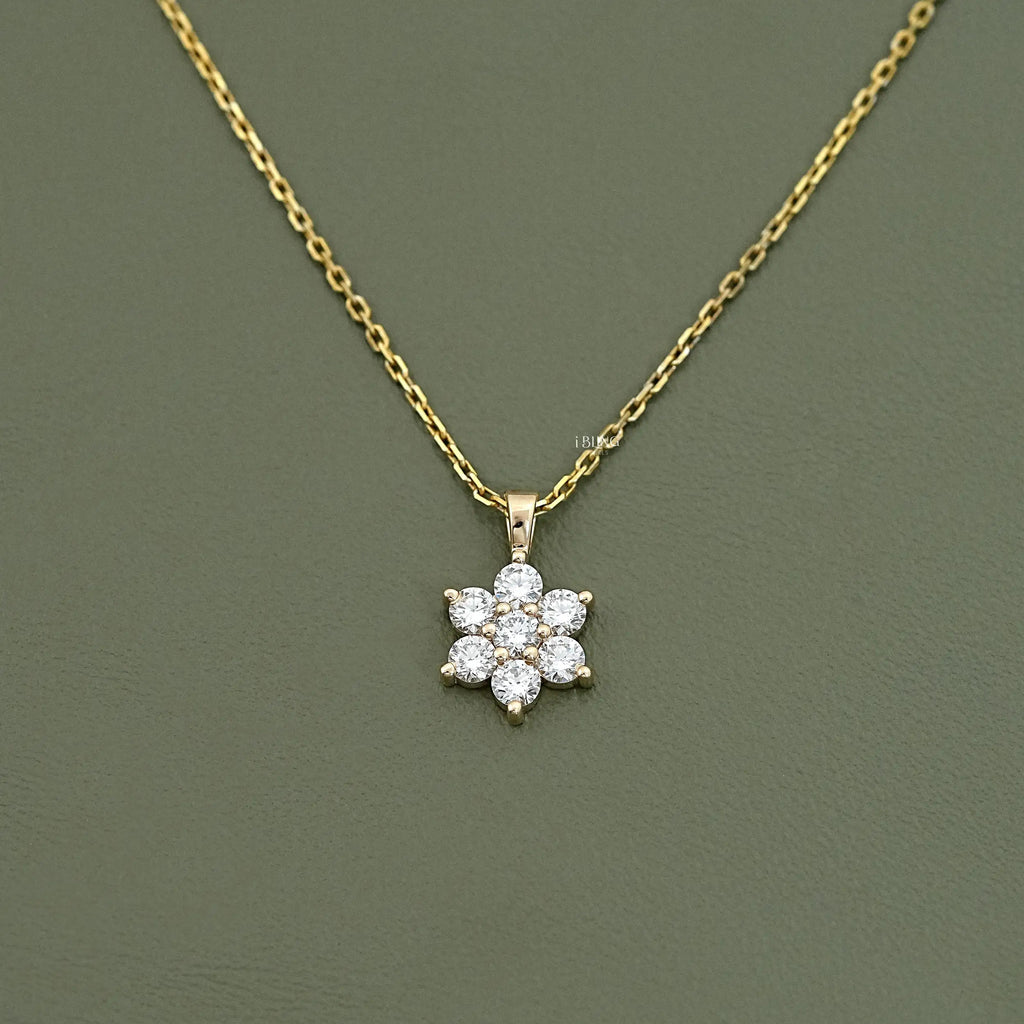 Round Cut Lab Diamond Dainty Flower Necklace