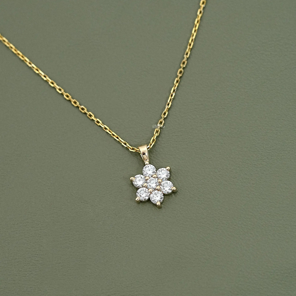 Round Cut Lab Diamond Dainty Flower Necklace