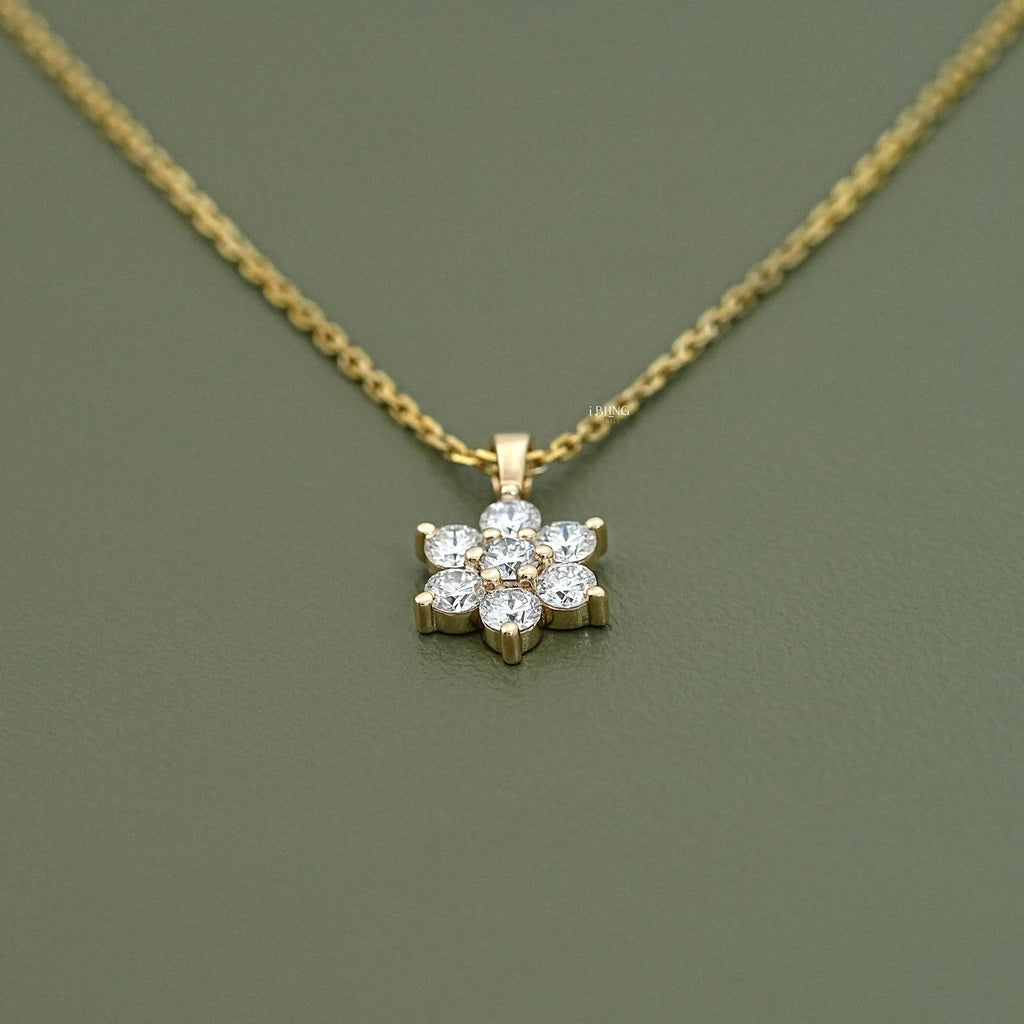 Round Cut Lab Diamond Dainty Flower Necklace