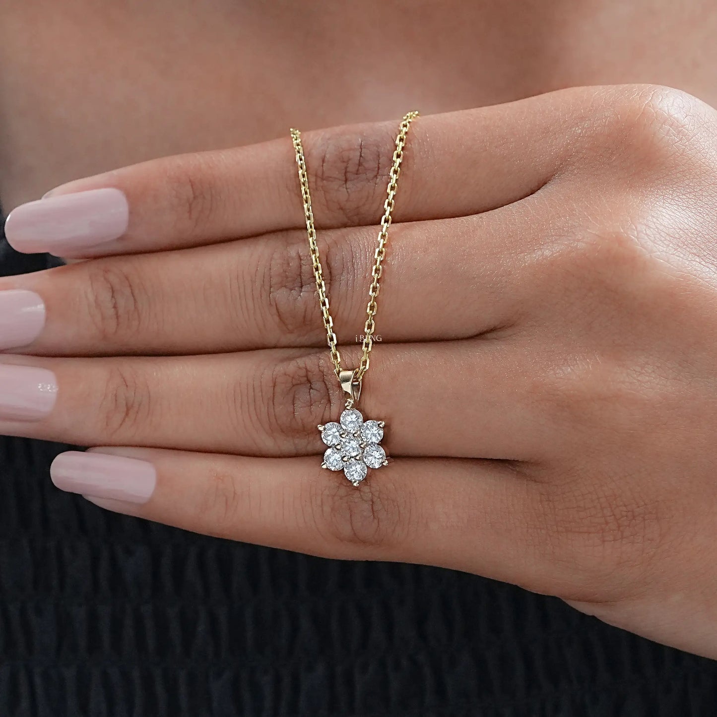 Round Cut Lab Diamond Dainty Flower Necklace Pendants
