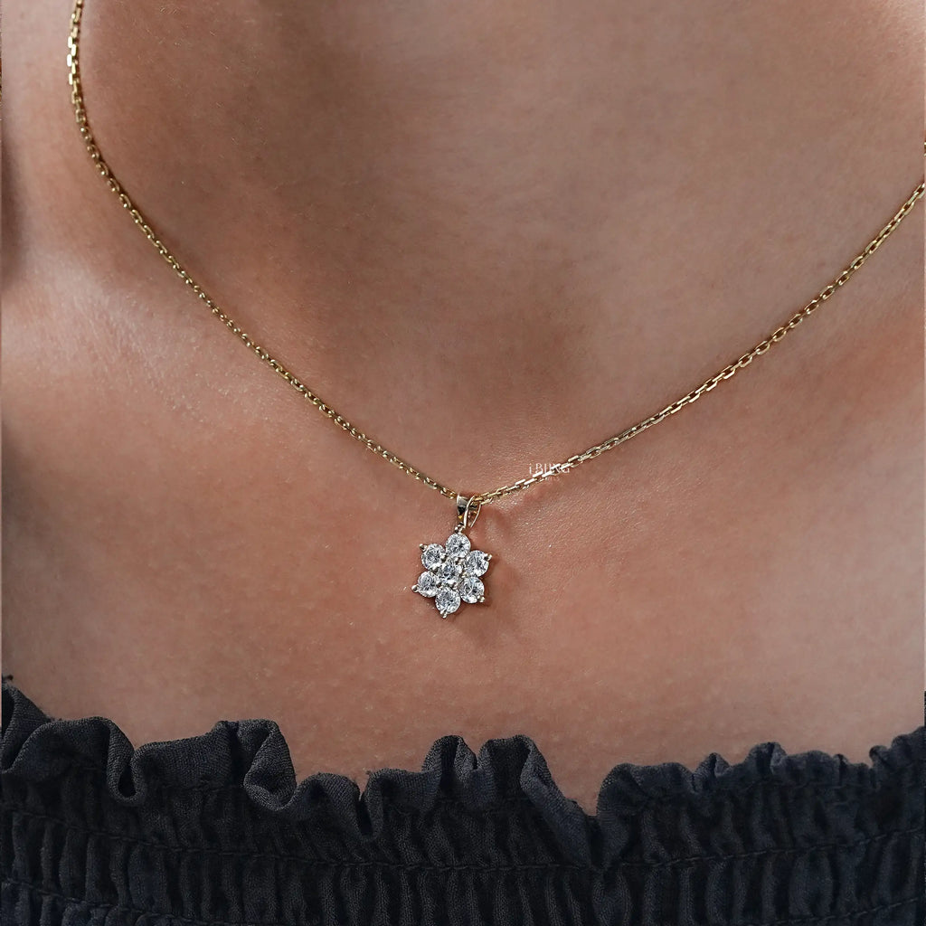 Round Cut Lab Diamond Dainty Flower Necklace