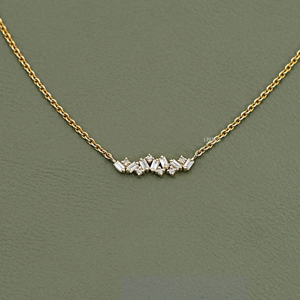 Baguette Cut Lab Diamond Cluster Necklace
