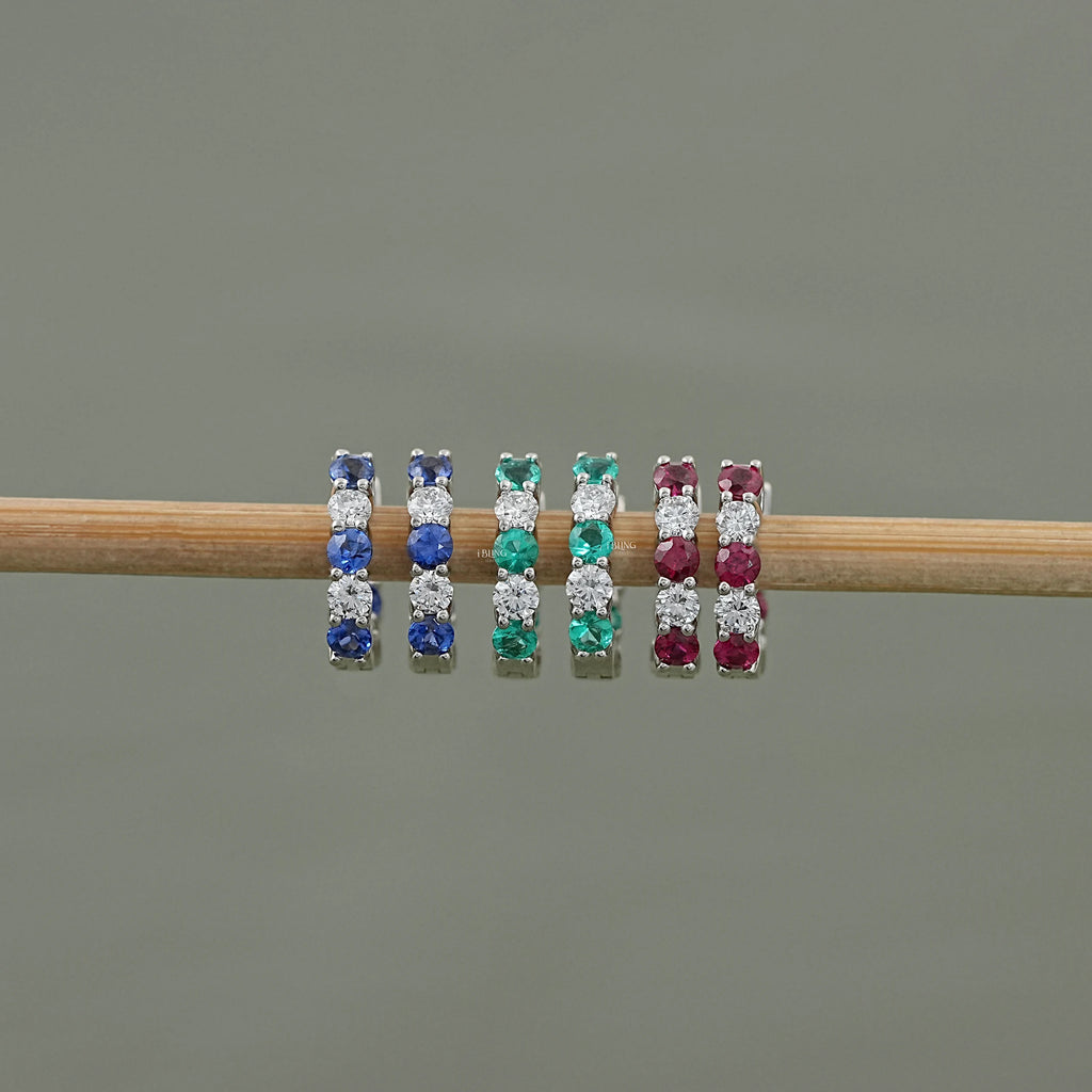 Lab Diamond And Gemstone In-Out Hoop Earrings