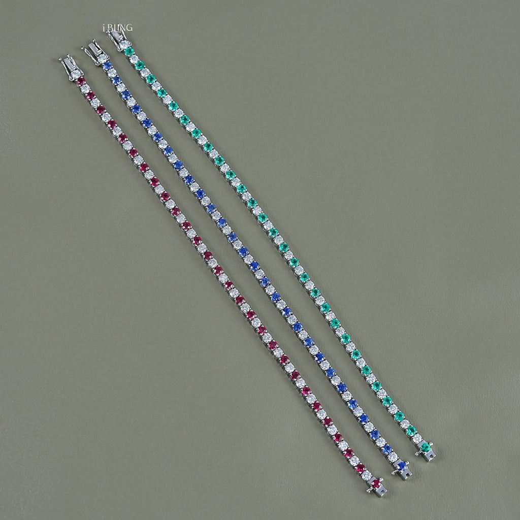 Multi Gemstone Round Diamond Tennis Bracelet