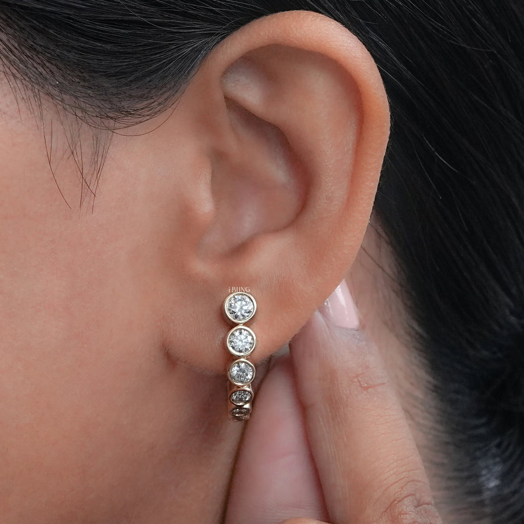 Graduated Round Diamond C Hoop Earrings