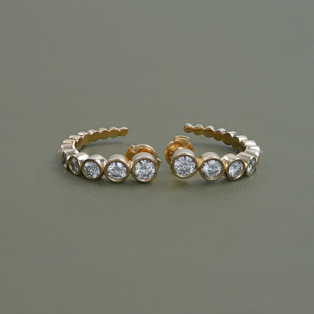Graduated Round Diamond C Hoop Earrings