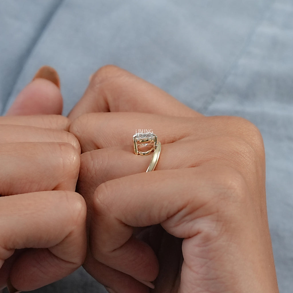 Pear Cut Lab Grown Diamond Curved Solitaire Ring