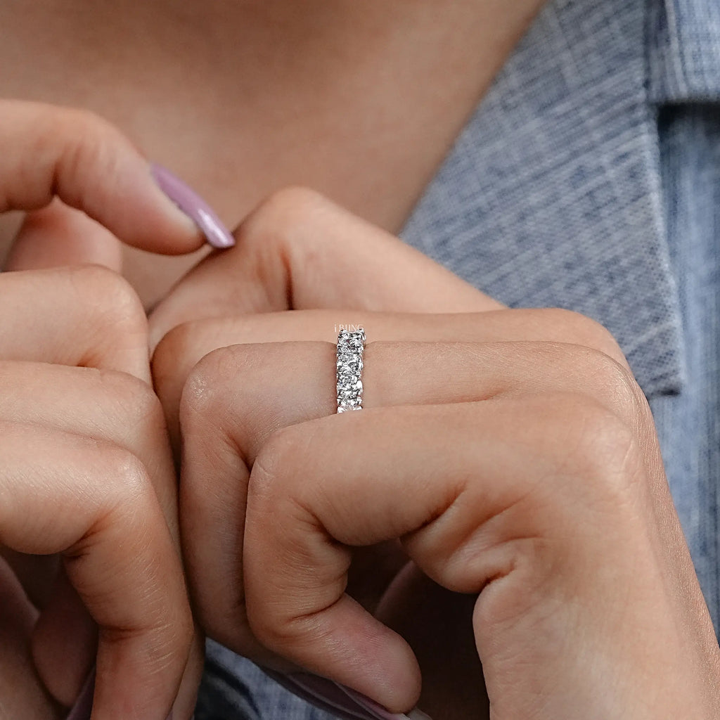 Round Lab Diamond Half Eternity Wedding Band