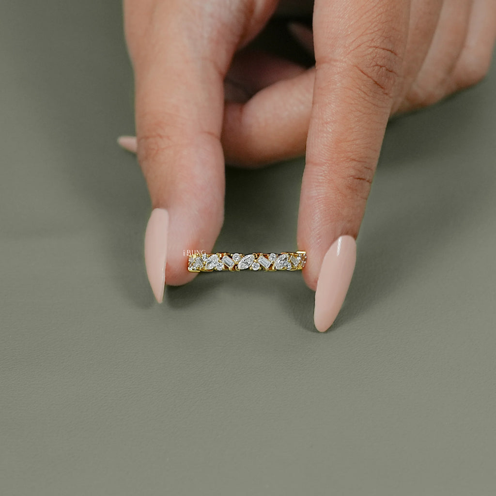 Multi Shape Lab Diamond Half Eternity Band