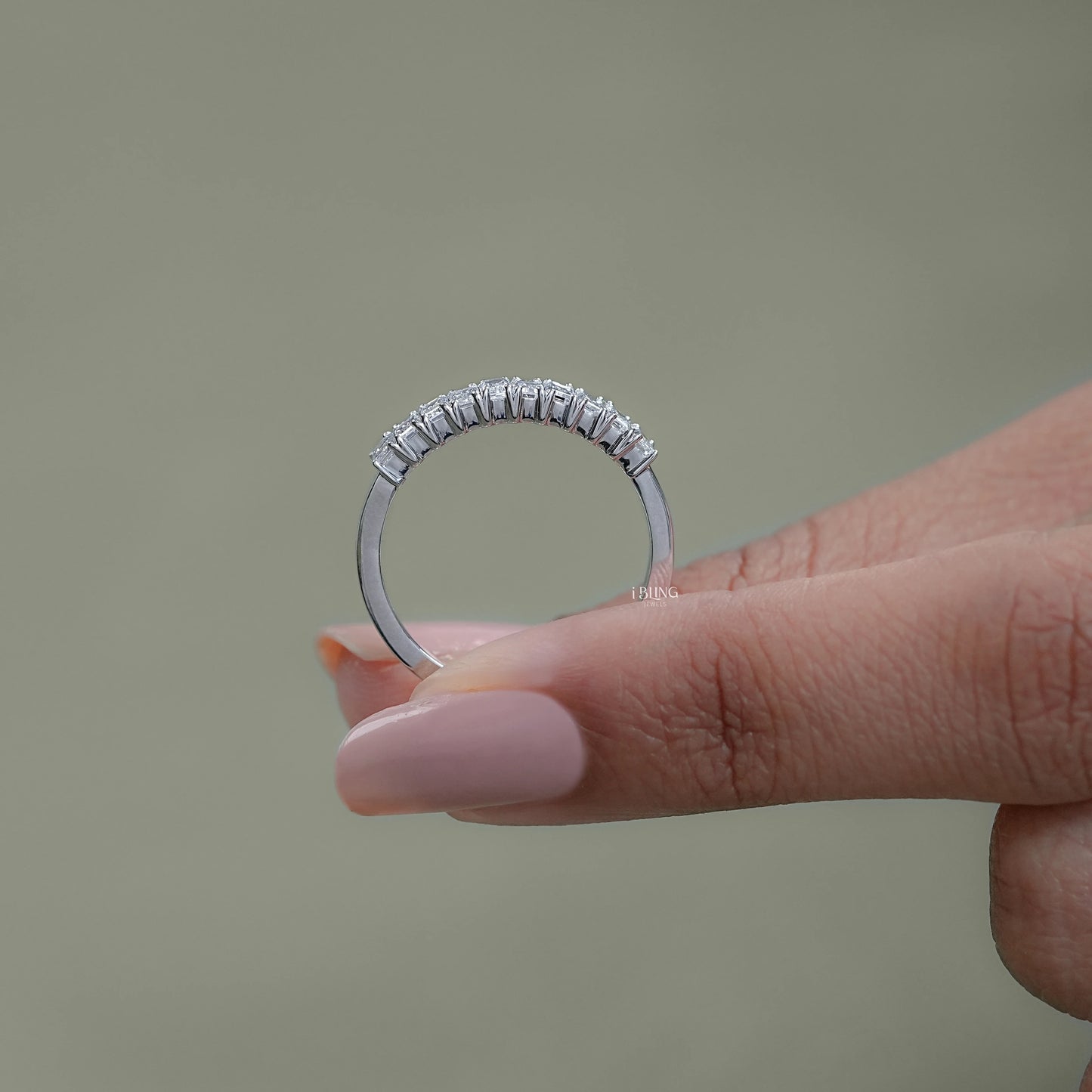 Emerald Lab Diamond Half Eternity Wedding Band Half Eternity