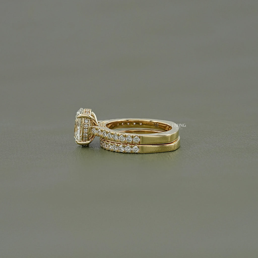 Oval Cut Lab Diamond Solitaire Accent Bridal Ring Set