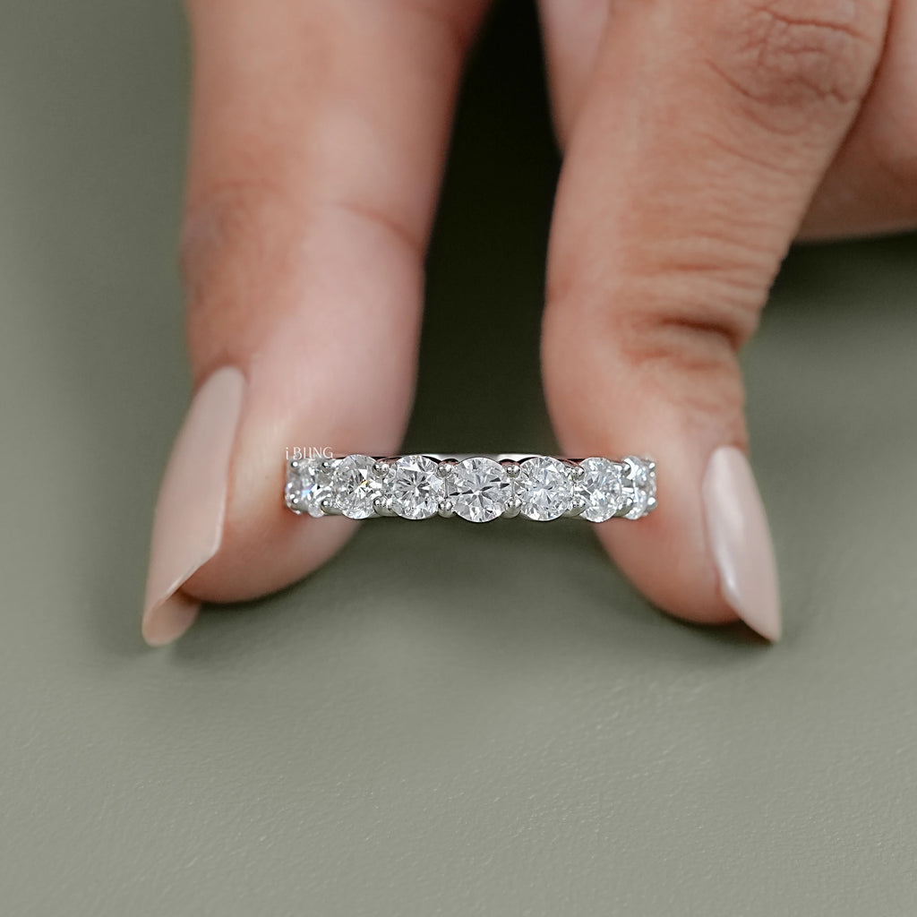 Round Lab Diamond Half Eternity Wedding Band