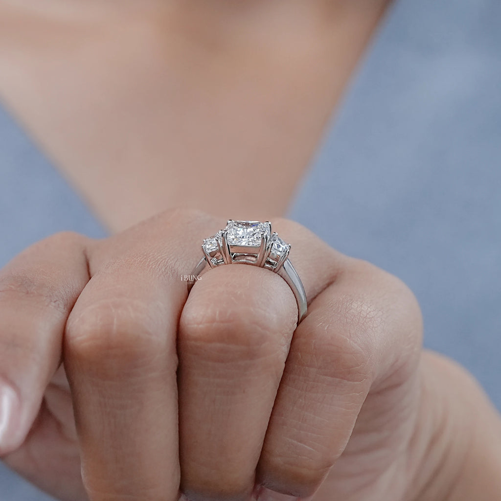 Cushion Cut Three Stone Diamond Engagement Ring