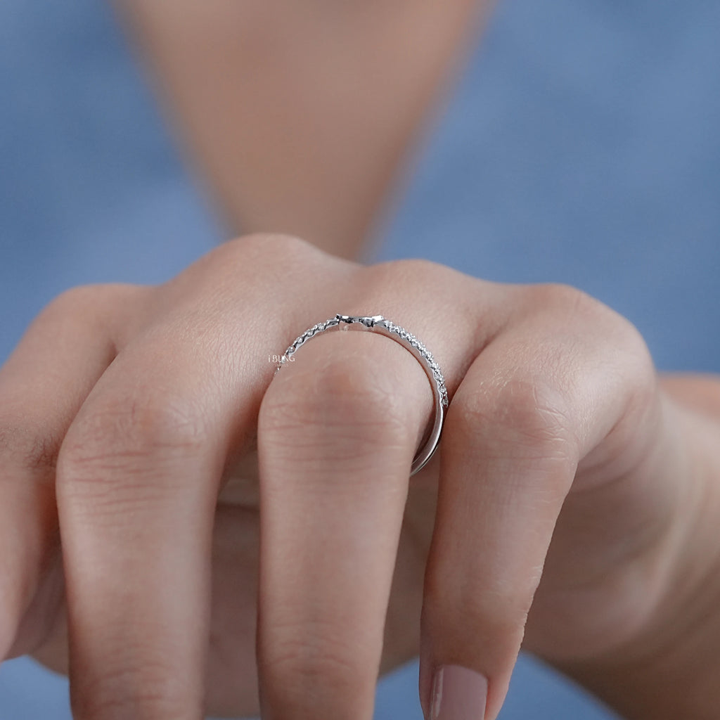 Half Moon Shape Round Diamond Dainty Wedding Band