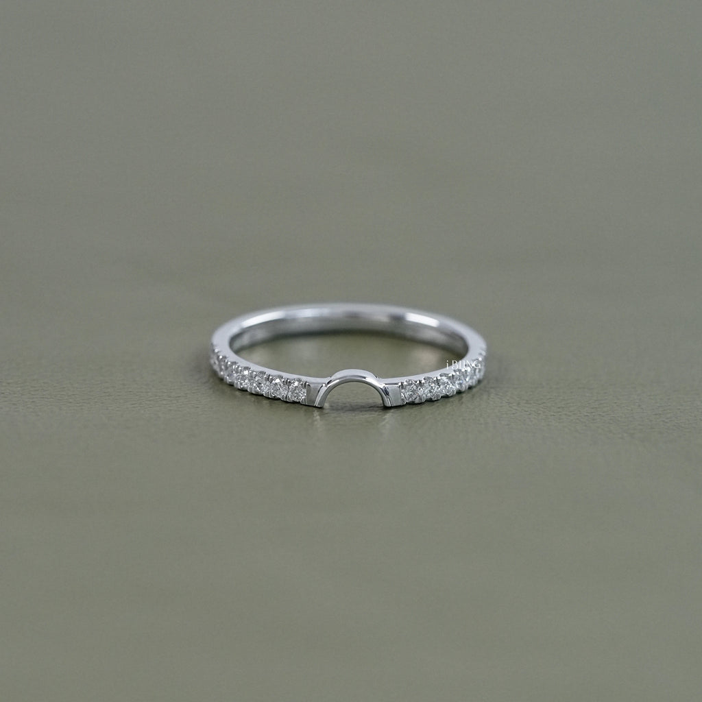 Half Moon Shape Round Diamond Dainty Wedding Band