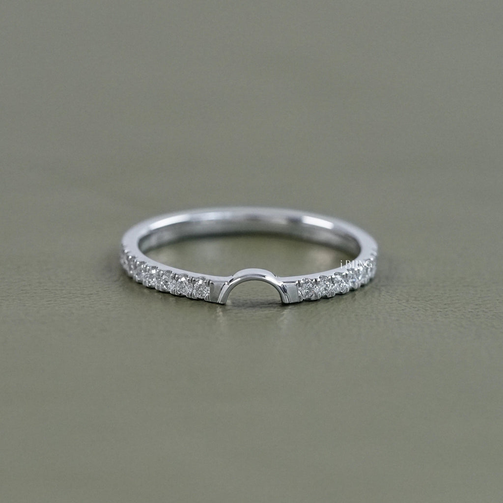 Half Moon Shape Round Diamond Dainty Wedding Band
