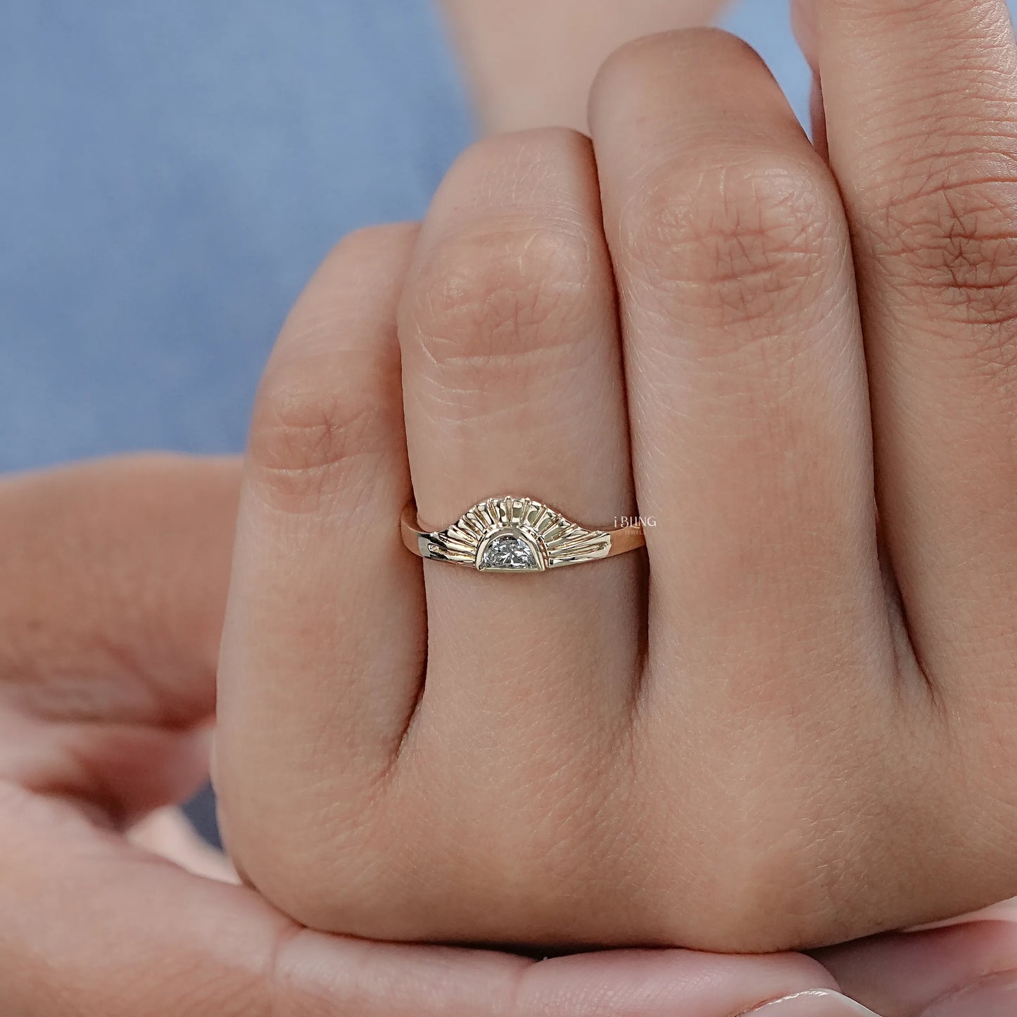 Half Moon Lab Diamond Solitaire Engagement Ring