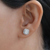 Cushion Cut Lab Diamond Halo Stud Earrings