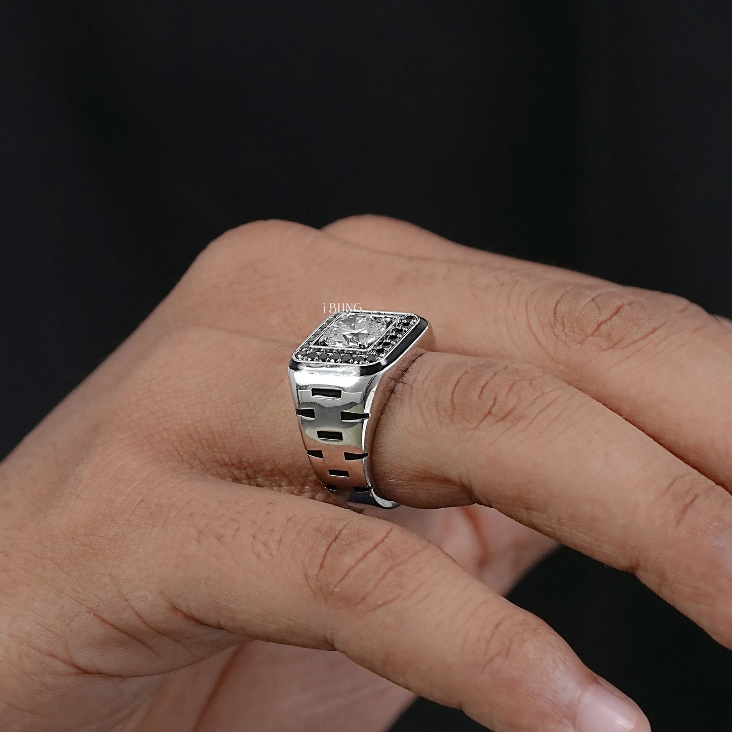 Black & White Halo Diamond Cluster Men's Ring