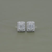 Lab Grown Emerald Cut Halo Stud Earrings
