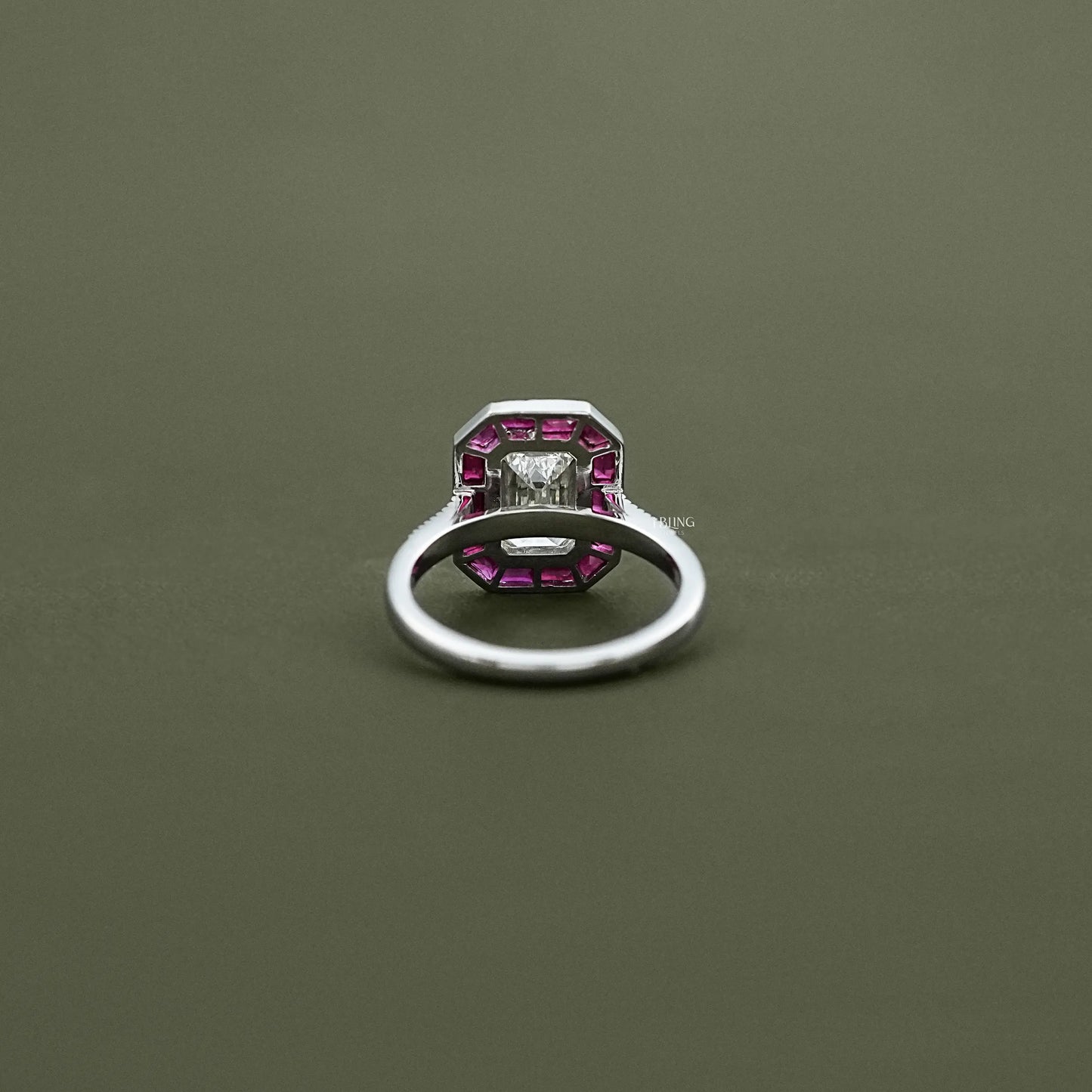 Ruby Tapered Baguette Halo Gemstone Engagement Ring