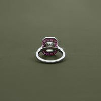 Ruby Tapered Baguette Halo Gemstone Engagement Ring