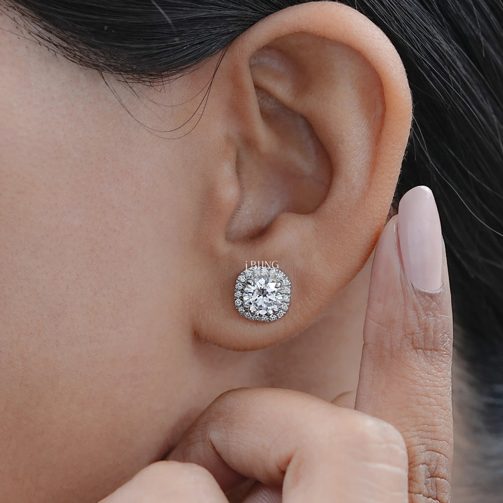 Round Cut Lab Diamond Halo Stud Earrings