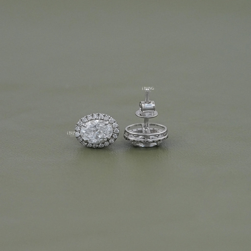 Oval Cut Lab Grown Diamond Halo Stud Earrings