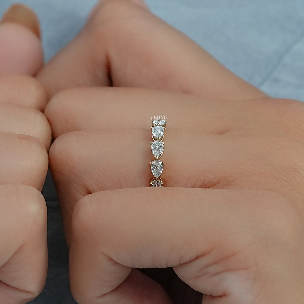 East West Set Pear Lab Diamond Engagement Band