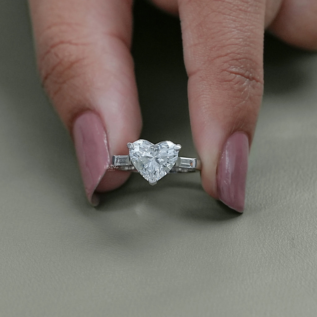 Three Stone Heart Lab Diamond Engagement Ring