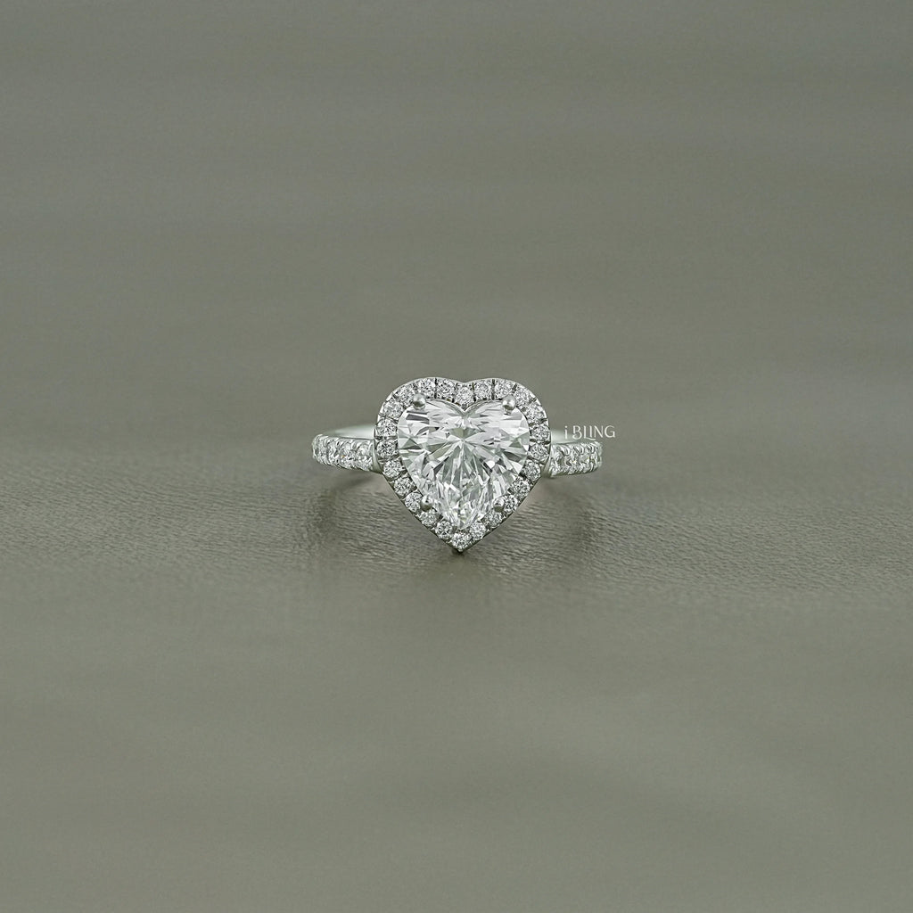 Heart Cut Halo Diamond Accent Engagement Ring