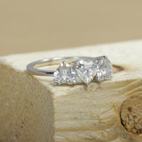 Three Stone Heart Cut Moissanite Engagement Ring