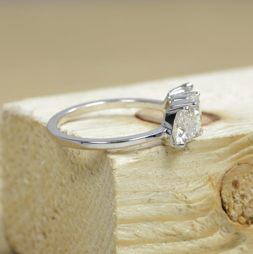 Three Stone Heart Cut Moissanite Engagement Ring