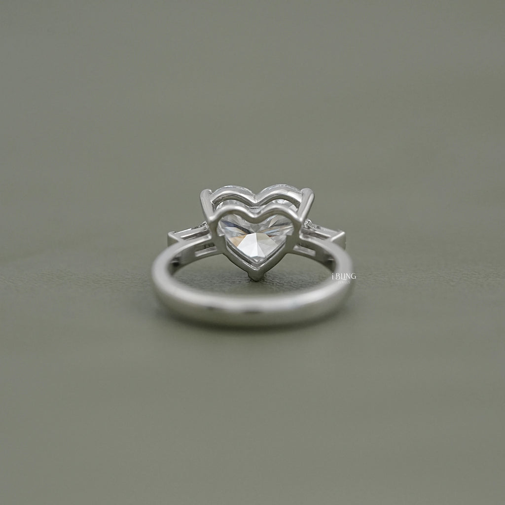 Three Stone Heart Lab Diamond Engagement Ring