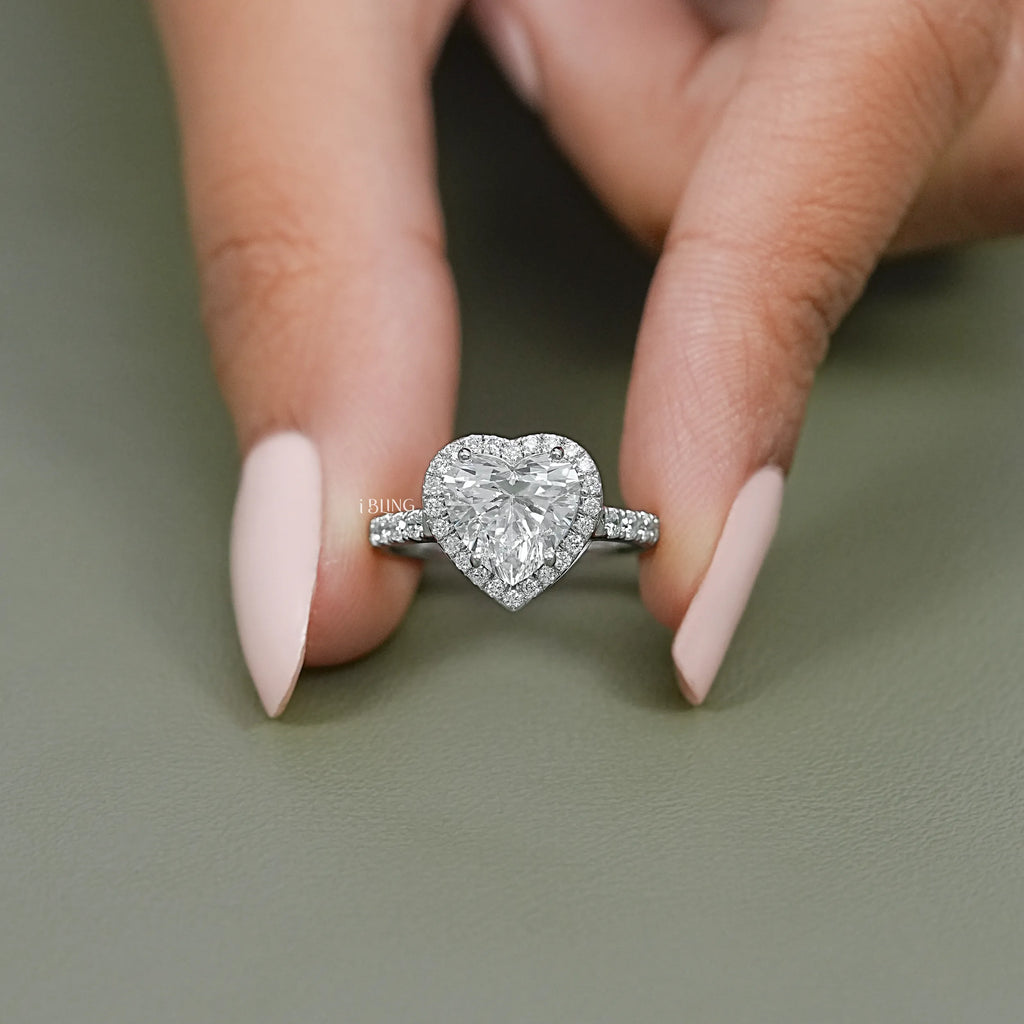 Heart Cut Halo Diamond Accent Engagement Ring