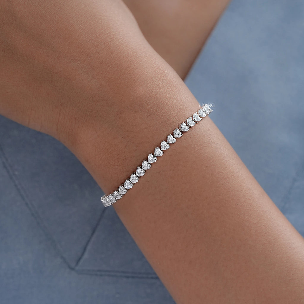 Heart Cut Lab Diamond Bridal Tennis Bracelet